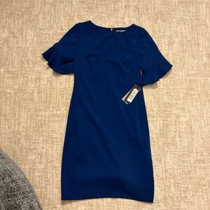 Karl Lagerfeld paris scuba crepe flutter sleeve business casual blue dress BNWT